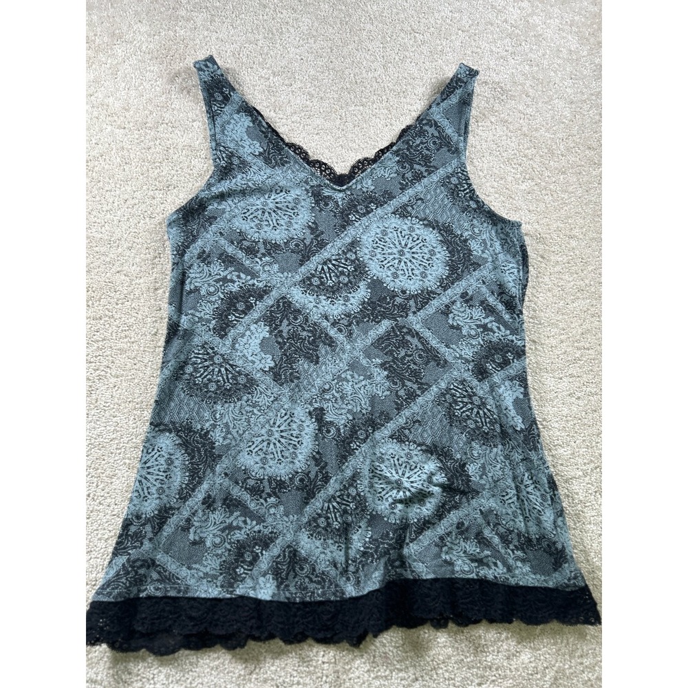 Maurices Women's Blue Black Lace Trim‎ Rayon Spandex Top M